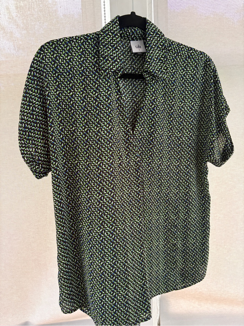 Cabi Replay Green Patterned Short-Sleeve Shirt